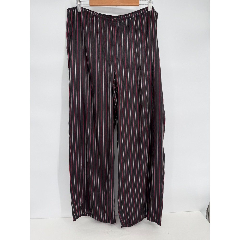 Gilligan & O'Malley Pajama Pants Sz XXL Black Red White Striped Wide Leg Satin